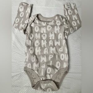 Champion Taupe Letter-Print Long-Sleeve Baby One-Piece